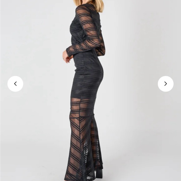 Long Sleeved Black Striped Mesh Dress BRAND NEW! - Picture 4 of 4